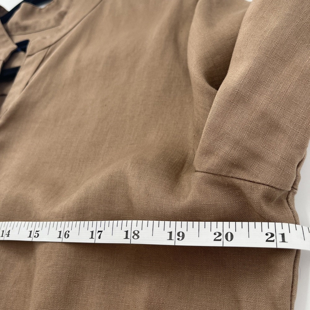 Westbound Linen Top Mandarin Collar Pleated Waist Minimalist Quiet Luxury Sz 14 - Picture 8 of 8